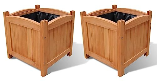 HaoChrymec Bancal de Madera Elevado, Resistente a la Intemperie, con Revestimiento de Polietileno, Jardineras Exterior Balcón, Huerto Urbano, 30x30x30 cm, 2 Piezas