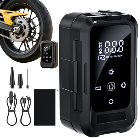 Qiwieod Compresor De Aire - Inflador De Neumáticos Sin Cable | Bomba Eléctrica Recargable con Pantalla Digital para Camping Conducción De Larga Distancia Mantenimiento De Motocicletas Garaje Vehículo