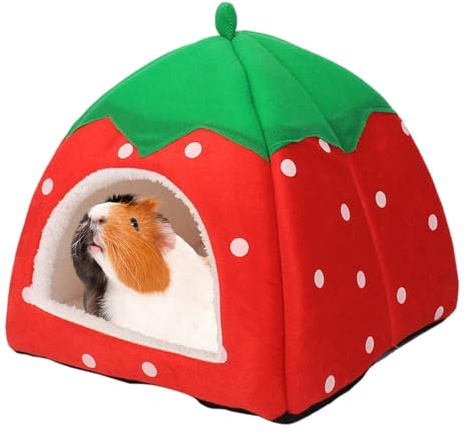BrKern Meerschweinchen Bett, Kuschelige Höhle für Meerschweinchen und Kaninchen, Warmes Winterhaus für Kleintiere, Rote Kuschelhöhle XS