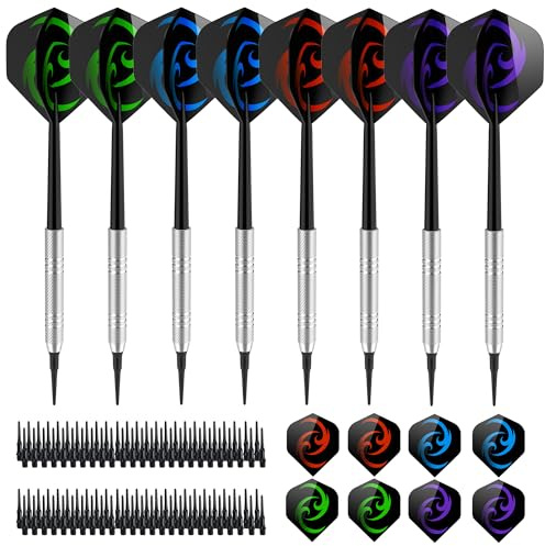 vonsera 12 Stück Dartpfeile mit Kunststoffspitze 18 g für Elektronische Dartscheibe, Softdart Set mit 24 Flights, 100 Ersatzspitzen und 2 Pcs Dartwing Protector, Dart Set
