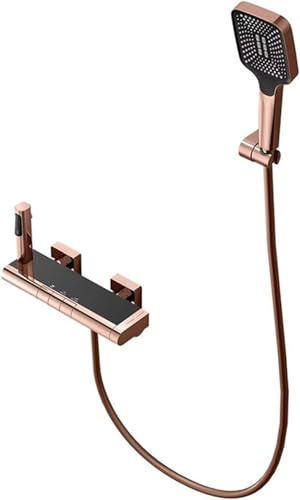 Rubinetto termostatico per vasca da bagno in oro rosa Miscelatore per doccia a cascata con doccetta a spruzzo per bidet in ottone Rubinetto per vasca da bagno in ottone Design a chiave per pianoforte