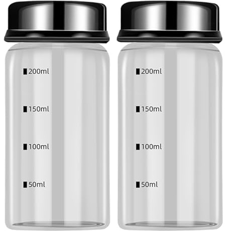 Odoukey Grandes salières et poivrières de 200ml, Verre Transparent avec Trous de versement réglables, Couvercle scellé en Acier Inoxydable pour la Cuisine Domestique 2 pièces