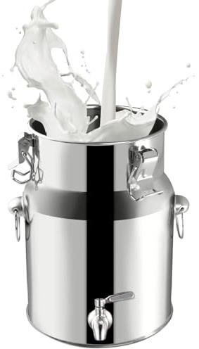 Generico Bidone del Latte in Acciaio Inossidabile da 5 Litri con Rubinetto, Contenitore ermetico per Alimenti per Latte, Vino, Olio e Riso - Brocca Resistente con Coperchio sigillato per Un Facile ve