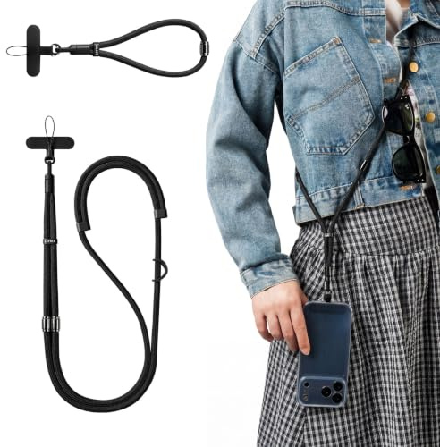 VULKIT Phone Lanyard Crossbody Adjustable Neck Strap for Smartphones | 3-in-1 Detachable Wrist Lanyard, Cellphone Strap with Metal Buckles, 1 Patche, Anti-theft, Travel Essential for Man or Women