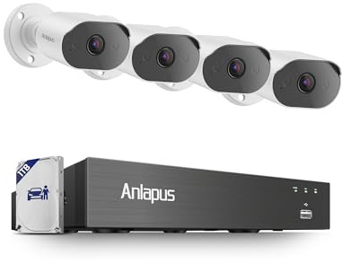 Anlapus 4K Wired CCTV Camera System, 8CH DVR Kit, 4x 8MP Security Cameras | AI Human Vehicle Detection, 80ft Night Vision,1TB Hard Drive for 24/7 Home Surveillance Indoor Outdoor