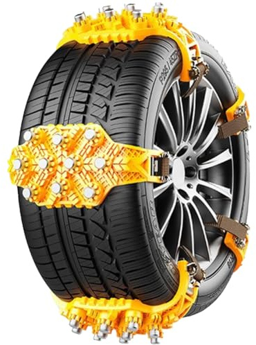 Gettimore Lot de 4 chaînes à neige antidérapantes en acier TPU avec boucles de sécurité réglables pour conduite d'hiver sur routes glacées ou enneigées Jaune