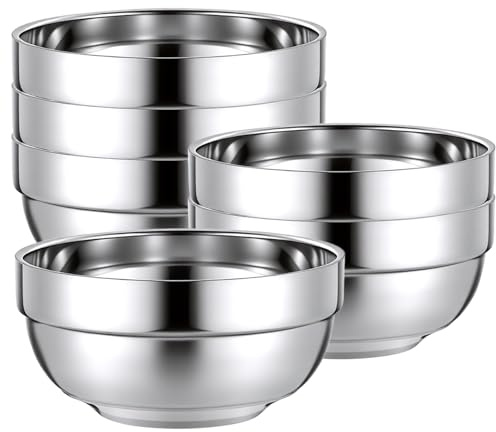YYTECH Set med 6 skålar i rostfritt stål, dubbla lager blandningsskålar, salladsskålar, stapelbara metallskålar, diskmaskinssäkra för sallad, servering och snacks, 13 cm