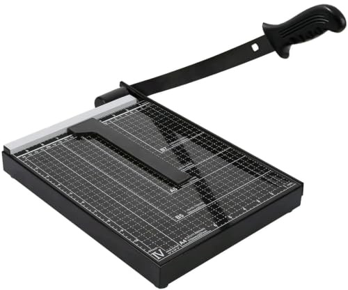 Cortadora de papel A4 con base metálica, guillotina de palanca con alineador magnético de papel y protección de seguridad, mango ergonómico para papel, fotos, vinilo, capacidad de 12 hojas, Negro