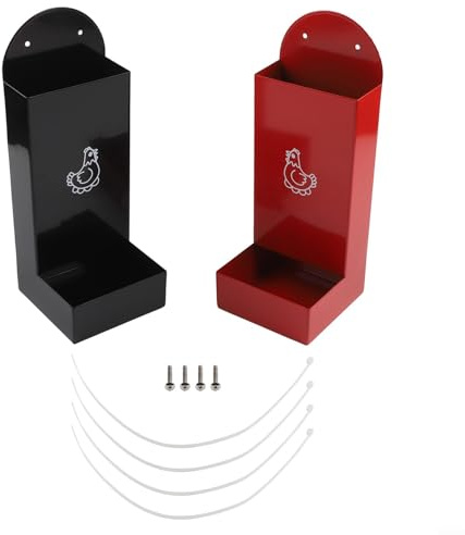 Dispensador de alimentación de pollo y distribuidor de aperitivos, comedero colgante, contenedor de acero robusto para aves de corral con diseño de reducción de residuos, color rojo y negro