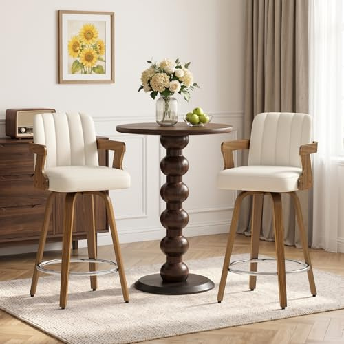 WOOW DEPOT Chaise Lot de 2 Tabourets de Bar Pivotants 65 cm,Bois Noyer Blanc