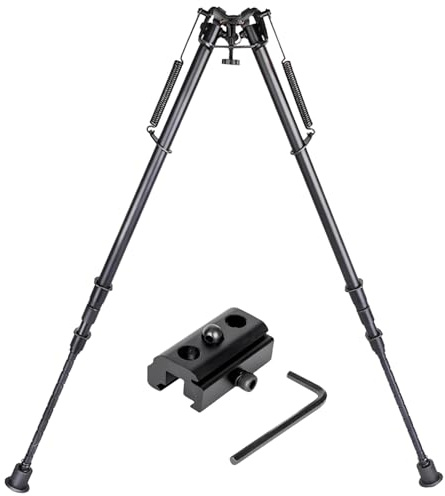 Bipiede armato per tiro e caccia, treppiede telescopico pieghevole con molla in metallo da 68,6 cm, adattatore a 3 fori, regolabile da 16,9, 22,4, 72,9 cm, finitura nera