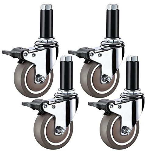 4-pack 50 mm och 75 mm svängbara hjul med broms, släta och tysta ersättningshjul för serveringsvagnar i rostfritt stål, rengöringsvagnar – mångsidig och hållbar