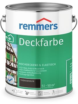 Remmers Deckfarbe tabakbraun, 5 Liter, Deckfarbe für innen und außen, Wetterschutzfarbe viele Untergründe, hochdeckend, wetterfest