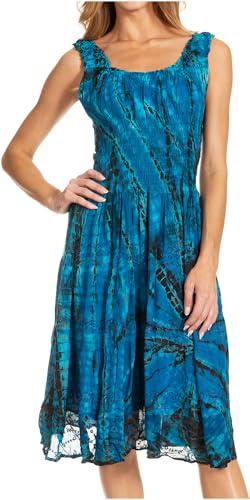 Sakkas Alba Femmes Off The Shoulder Smock Ruffle Midi Dress Tie Dye & Broderie