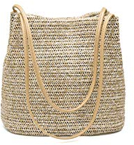 Ulisty Damen Klein Strohtasche Weben Tote Tasche Schultertasche Tragetasche Beuteltasche Handtasche Khaki