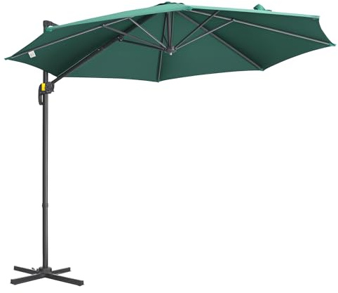Outsunny 3 x 3(m) Cantilever Parasol with Cross Base, Garden Umbrella with 360° Rotation, Crank Handle and Tilt for Outdoor, Patio, Green
