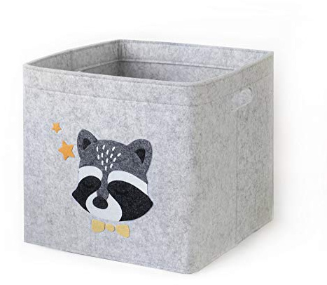 Lucky Sign - Aufbewahrungsbox Kinder faltbar Spielzeugkiste aus Filz Aufbewahrungskorb Wickeltisch für Kinderzimmer, 33x33x30cm - Waschbärchen
