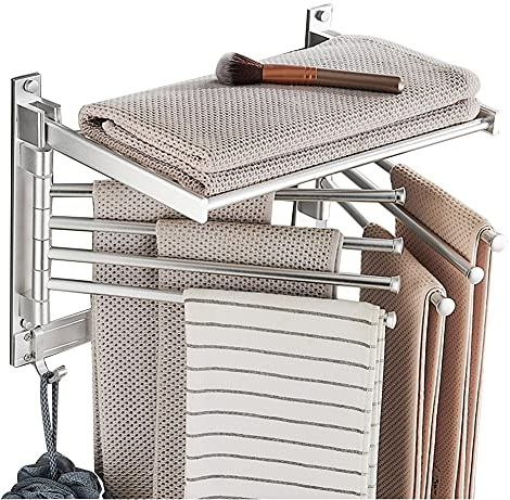 LHHL Handtuchhalter/handtuchhalter Heizkorper/Drehbarer Handtuchstange/Handtuchhaken Badezimmerregal Rostfreier Stahl Handtuchhalters Mit Haken (Color : Silver, Size : 50cm)