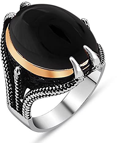 Massiver 925 Sterling Silber Oval Cabochon Onyx Stein Klaue Design Herren Ring Metall Onyx, Metall, Onyx