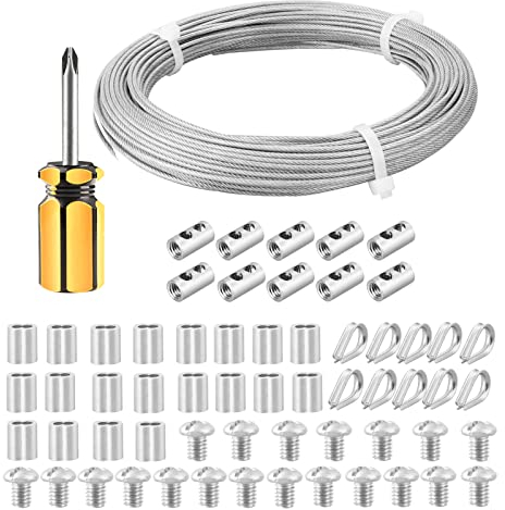 FSHIHINE 2mm Gartendrahtseil Stahlseil, PVC-ummantelt Rankhilfe Seil 304 Edelstahl Bilderaufhängungsdraht 30m mit Kabelkauschen, Crimphülsen,Drahtseilklemmen, für hängende Außenleuchten,Zaun,Geländer