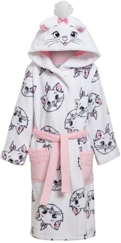 Disney Aristochats Marie Peignoir de bain à capuche en polaire pour fille Motif chat, blanc, 3 ans