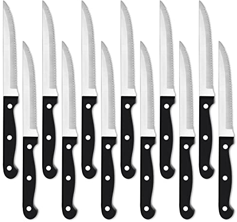 TEAMFAR Steakmesser Set, 12 Stück Edelstahl Gezackte Brötchenmesser Jausenmesser mit Ergonomischer Griff, Profi Steak-messer für Haus Restaurant Hotel, Ungiftig, Spülmaschinenfest