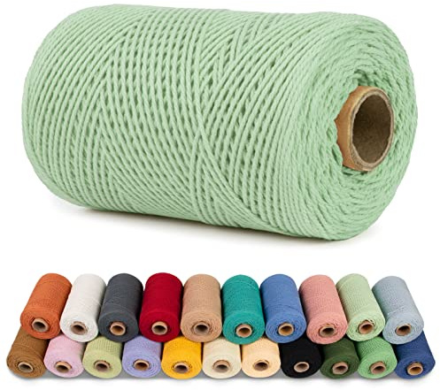 LEREATI Corda Macrame 1mm x 200m Filo Macrame Cordoncino Cotone Spago Colorato, Cordino per Borse Uncinetto, Arazzo da Parete, Decorazioni, Fai da Te Artigianale (Verde Chiaro)