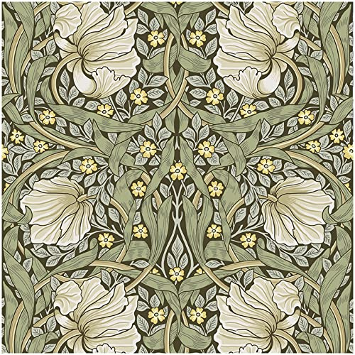 HAOKHOME Vintage Floral Wallpaper Peel and Stick Botanical Sage Green/Yellow Wall Murals Home Kitchen Bedroom Decor by William Morris 17.3in x 9.8ft