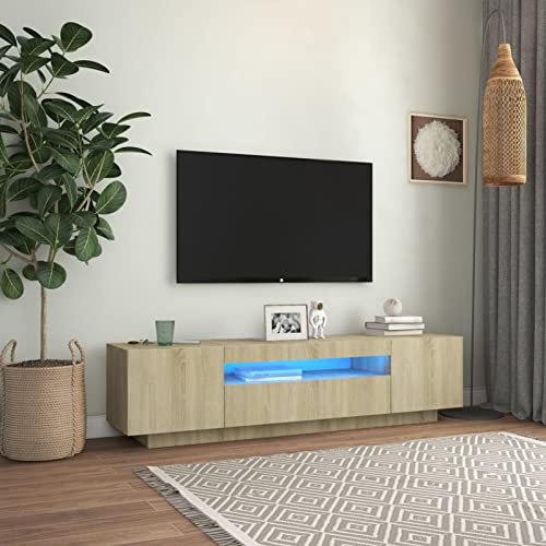 ZHOUMIN Meuble TV Table Television Buffet Armoire Basse Centre de Divertissement Meuble de Salon Maison Intérieur Meuble TV avec lumières LED Chêne Sonoma 160x35x40 cm