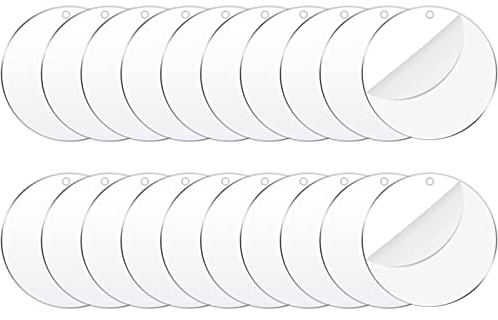 20 dischi acrilici trasparenti, trasparenti, lastre acriliche rotonde, ideali per la produzione di portachiavi e decorazioni per albero di Natale (5 cm)