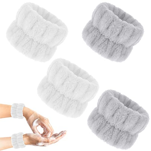 Abeillo 4 Stück Handgelenk Waschband Mikrofaser Gesichtswasch Armbänder Korallen Saugfähiges Armband zum Waschen, Schweißband Handgelenk für Waschen Gesicht und Dusche