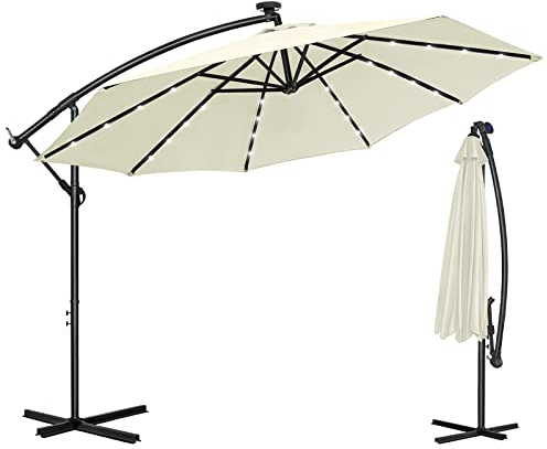 TRMLBE Sonnenschirm 350 cm mit Kurbel Ampelschirm mit Ständer Aluminium Wasserdicht UV-Schutz Marktschirm Gartenschirm Balkonschirm für Terrasse Garten Strand - Beige