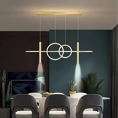 Bellastein LED Pendelleuchten Dimmbar Esstisch Esszimmer Hängeleuchte/Hängelampe Wohnzimmer Küche Hängend Lampe Moderne Kreative Ring Designer Kronleuchter mit Fernbedienung Leuchten (Gold, L100cm)