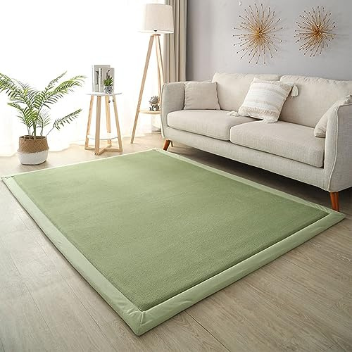Dmkjdzsw Krabbelmatte für Baby, rutschfest, Kinderzimmerteppich, Korallensamt, 2 cm dick, Kinderteppich, Moosgrün, 120 x 120 cm