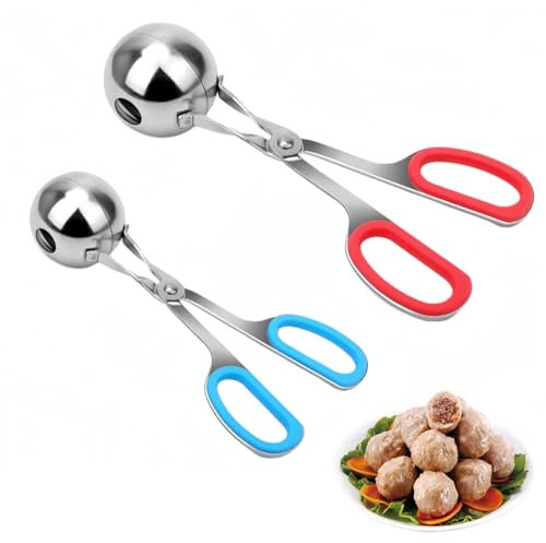 Kanlpeia Fleischbällchen-Maker 2 Stück, antihaftbeschichtet, 3,5 cm und 4,8 cm, mit abnehmbarem rutschfestem Griff, Fleischbällchen-Zange, Cake-Pop-Roller