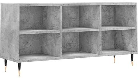 vidaXL Engineered Wood TV Cabinet with Iron Legs, Ample Storage Space and Smooth Surface, Concrete Grey