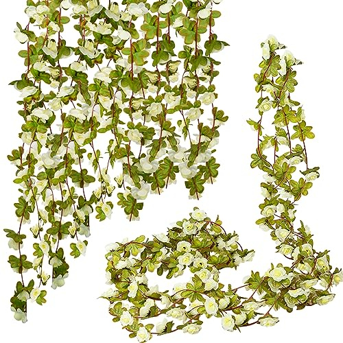 Bacucine Künstliche Blumen, Girlande, Pfingstrosen, zum Aufhängen, Seide, Blumenranken, für Schlafzimmer, Hochzeit, Zuhause, Büro, Wand, Garten, Basteldekoration, Weiß, 6 Stück