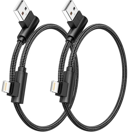 ANSEIP Short Lightning Cable 0.3M iPhone Charger Cable 2Pack | Right Angle iPhone Charger Nylon Braided Fast Charging Cable for iPhone 14 13 12 11 Pro Max XR XS X 10 8 7 6 Plus SE