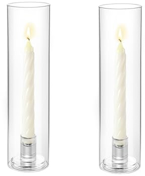 Hurricane Kerzenhalter aus Glas, transparent, für Stabkerzen, hohe Kerzenhalter für Tischdekoration, Hochzeit, Party, Event, Dekoration, 2 Stück