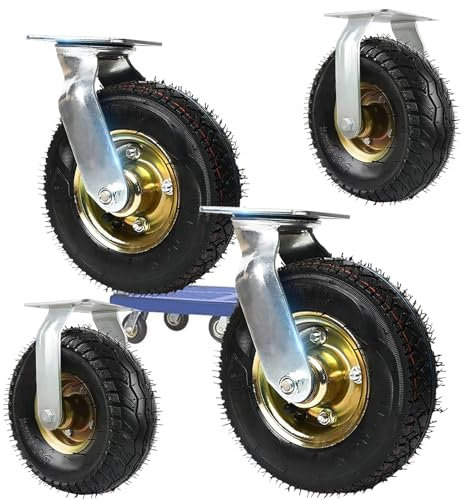WORDFUN Geräuschlose Schwerlastrollen, Luftreifen Gummi Rollen, Reifen Ersatz für Trolleys, 2X Lenkrolle und 2X Bockrolle, Durchmesser 150mm 200 mm 250mm, Industrie Transportrolle