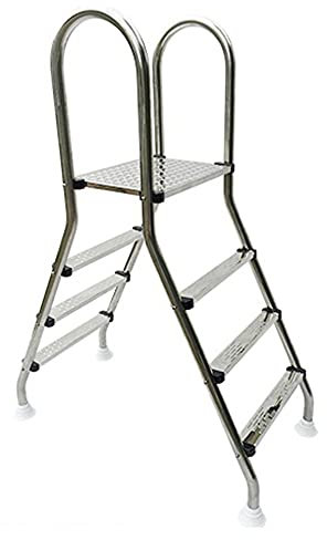 Scaletta per Piscina Fuori Terra Staffa in Acciaio Inossidabile 304 Scala Mobile per Piscina Bifacciale 3 Strati di Gradini Antiscivolo Scale per Piscina all'aperto di Grandi Dimensioni (Argento 165