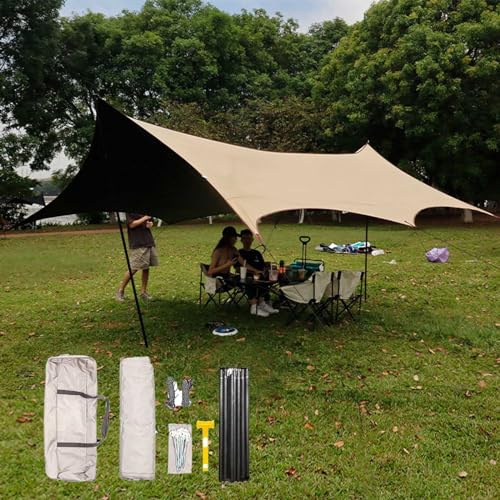 Zeltplane Wasserdicht 560x440cm Mit Stangen, Leichter Camping-Unterstand Regenschutz Sonnenschutz Windschutzdach Für Outdoor Camping Picknick Festival (Color : Beach Gold, Size : 560x440x260mm)