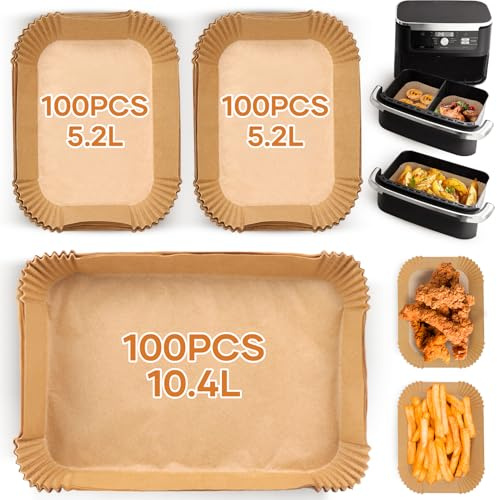 FTUREERA 300 Stück Backpapier für Heißluftfritteuse Kompatibel mit Ninja AF500EU, Airfryer Backpapier für 5.2L/10.4L, Zubehör für Ninja Foodi FlexDrawer Dual Zone AF500EU 10.4L Heißluftfritteuse