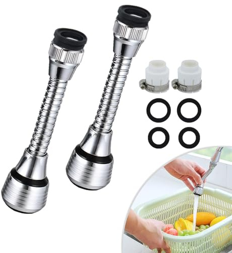 SIGANDG Flexibler Wasserhahnbelüfter,360 Grad Schwenk,Mit Adapter,2 Stück | Wasserhahn Luftsprudler,Wasserhahn-Wassersparer,für Zuhause, Küche, Badezimmer, Waschbecken, Wasserhahn