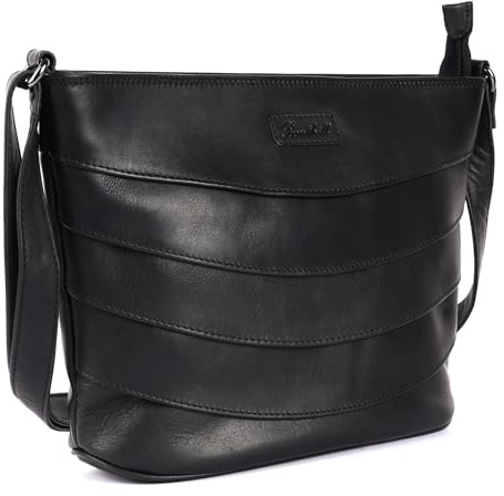 Benthill Damen Handtasche Leder - Shopper aus weichem hochwertigem Echtleder - Vintage Fashion Bag Beutel - Umhängetaschen - Schultertasche, Farbe:Schwarz