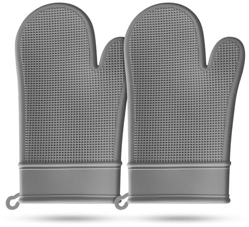 Guantes de cocina de silicona resistentes al calor para 550 grados, impermeables y antideslizantes, juego de 2 guantes de horno para hornear, cocinar, barbacoa, microondas, lavables a máquina,