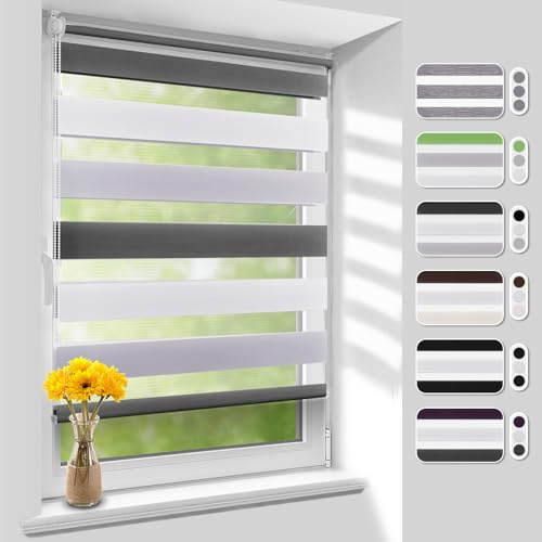 Homland Doppelrollo Klemmfix ohne Bohren B75 x H150 cm(Stoffbreite 70cm) Weiß-grau-anthrazit, Duo Rollo, Rollo Klemmrollos lichtdurchlässig & verdunkelnd, Verstellbar Fensterrollo Sonnenschutz