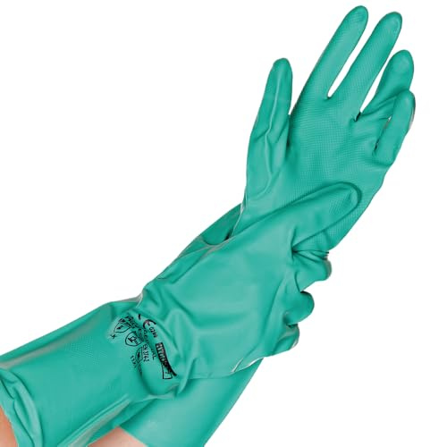 FRANZ MENSCH 12 Stück Hygostar Chemikalienschutzhandschuhe Professional | Nitril, Packung, grün, 9/L, L: 34cm, Chemikalien Schutz Handschuhe, Nitrilhandschuhe