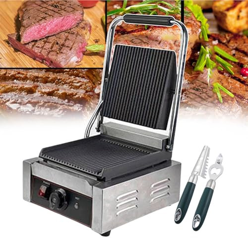forplubossmmp Sandwicheras Eléctricas Comerciales Y Parrilla para Prensar Carnes, Placas Calefactoras Grandes De 11X9,4 Pulgadas, Parrilla De Placa Calefactora Eléctrica De Acero Inoxidable,grooved