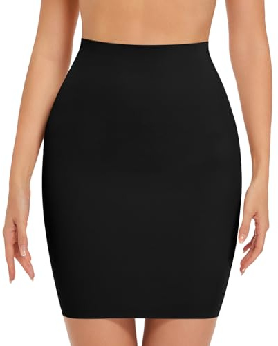ONEW Bauchweg Shapewear Unterrock Damen Nahtlose Hoch Taillen Halbrock Taillentrainer Miederrock Body Shaper Shaping Half Slip Schwarz M